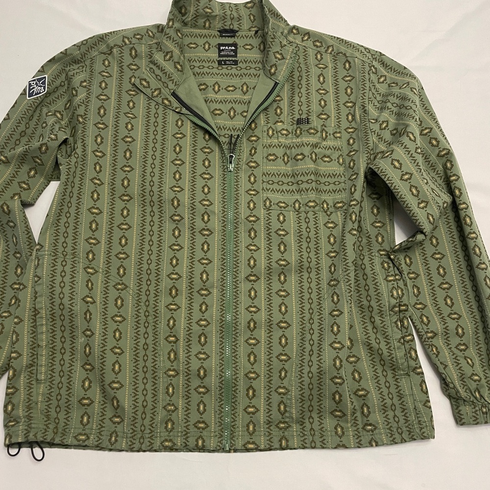Prana Mens Saucha Zip Front Lightweight Olive Green outdoors Jacket